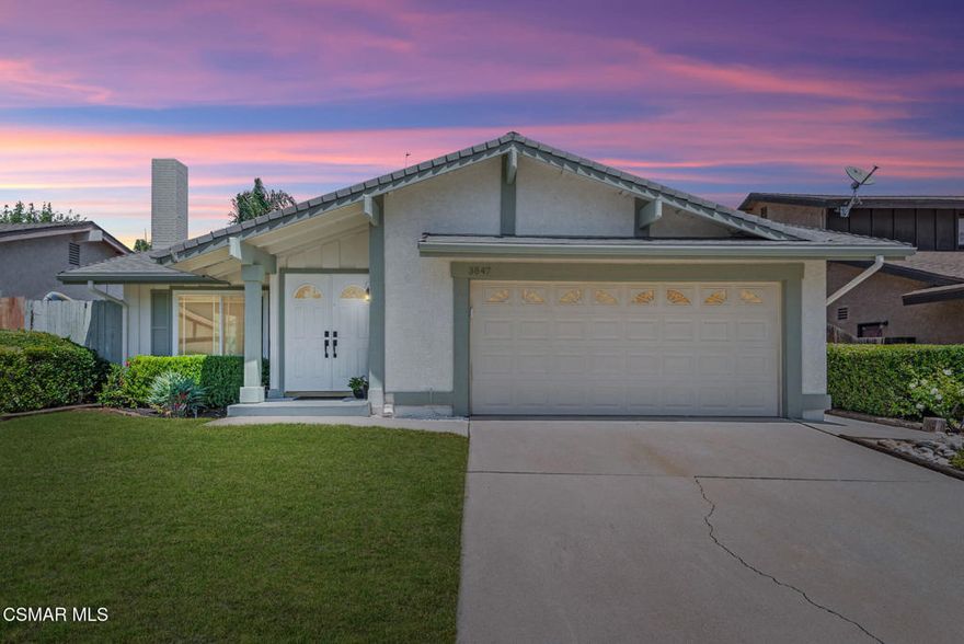 Welcome to 3847 San Marcos Court -- a beautifully updated single-story home nestled in a peaceful Newbury Park cul-de-sac. This 4-bedroom, 2-bathroom gem offers 1,406 sq ft of comfortable living with mountain views and thoughtful upgrades throughout. The remodeled kitchen features crisp white shaker cabinetry, a farmhouse sink, and stainless steel appliances (both gas range and dishwasher were installed in July 2025). Dual-paned windows, laminate and tile flooring in main areas, and brand-new carpeting installed July 2025 in all bedrooms make this home move-in ready. Enjoy the inviting covered patio and low-maintenance backyard -- perfect for relaxing or entertaining while soaking in the serene backdrop of the nearby hills. Located close to top-rated schools, shopping, dining, and scenic trails. Enjoy low HOA fees that include a sparkling pool, tennis court, basketball court, and greenbelt maintenance. . A wonderful blend of comfort, convenience, and charm -- don't miss this opportunity!