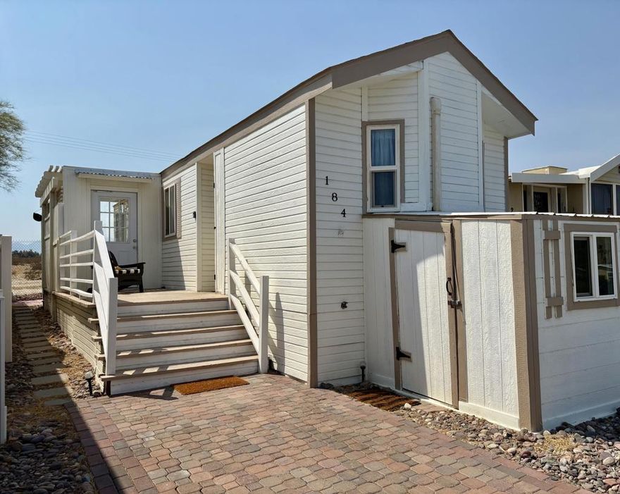 Turn-Key, Fully Furnished Tiny Home in Gated Resort Community -- Desert Hot Springs, CAPrice: $44,900Bedrooms: 1Bathrooms: 1Square Feet: Approx. 400-450 (tiny home model)Lot Rent: Approx. $820.00/monthThis beautifully maintained and completely furnished 1-bedroom park model home offers a bright, open layout, renovated flooring, abundant cabinetry, and a private backyard with unobstructed desert and mountain views.Interior Features: Updated flooring and fixtures Vaulted ceilings, skylights, large windows Full kitchen with gas stove and microwave Built-in cabinetry throughout Spacious bedroom with ample storage Full bathroom with walk-in showerExterior Features: Fenced backyard with brick patio Outdoor dining + seating Exterior storage shed Assigned parkingCommunity Amenities: 13 natural mineral hot pools Tennis + pickle ball courts Fire pits + social areas Clubhouse, lake, palm trees Gated and secure communityHome is fully turn-key and move-in ready.Priced for a fast sale.