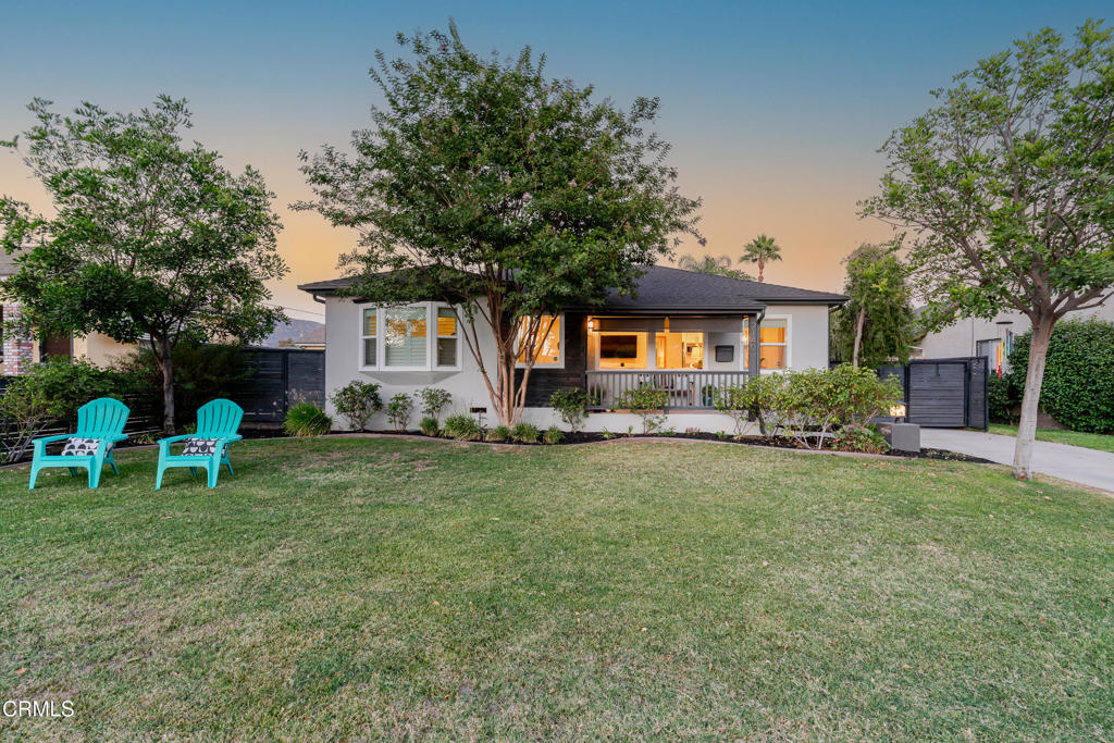 This charming Mayflower Village home was extensively remodeled and updated in 2018 and has been lovingly cared for since. A cozy covered porch welcomes you home as you step into the formal entry, an ideal spot for shoes and jackets. Natural light fills the living room, dining room and kitchen as you seamlessly flow from one space to the next. The kitchen has countertop seating, plenty of cabinets and a pantry for storage. Three spacious bedrooms all have large windows, ample closet space and ceiling fans. One of the bedrooms has an ensuite bathroom and the other two share a hallway bathroom with double sinks. The kitchen and two rear bedrooms all exit to the back, making it easy to enjoy the back patio for outdoor dining or enjoying the views to the mountains. With multiple sitting areas, mature landscaping and planting beds, the backyard is the perfect extension of the home. The garage has been finished with drywall and a mini split air conditioning system, making it a great space to work from home, exercise or set up as an artist studio. This is a one of a kind community, with a true village feel, where it is common to see neighborhood kids biking by and walkers strolling at dusk. There is an annual 4th of July parade held in the village and Plymouth Elementary is nearby, known for its dual immersion Mandarin program. There are plenty of shopping and food options on Huntington Drive and Myrtle Avenue, including In N Out (coming soon), Trader Joes and more.