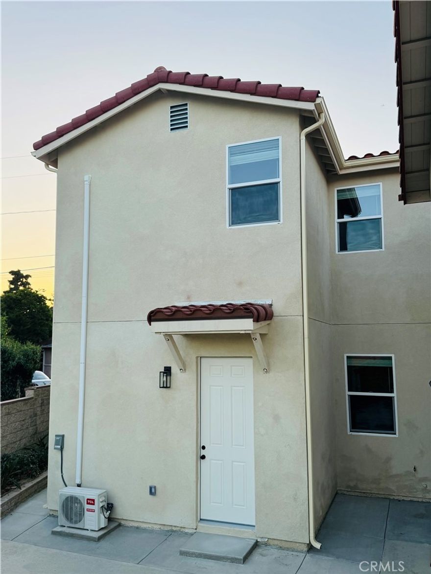 Gated charming 2 story ADU offering 1150sqft of comfortable living space located in a quite and desirable neighborhood.  1 bedroom 1 bath on the 1st floor, 1 bath 2 additional bedrooms with views upstairs.  Each rooms are equipped with a split A/C unit.  Open floor plan with beautiful wood floors throughout the house.  The home comes with washer&dryer,refrigerator,stove and dishwasher.  Tenants are responsible for electricity.  Solar paid off the electric bill will be very little.  Conveniently close to shopping,dining and schools.  Easy access 60 freeway.