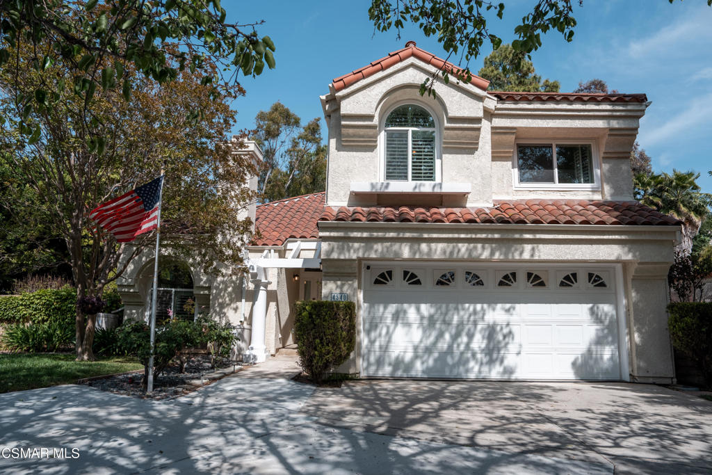 Welcome to 4540 Mill Valley a rare Portofino model located in a highly desirable Design Editions tract of Moorpark. Situated on a private 14,600 square foot flag lot, this home is set back at the end of a beautifully maintained tree-lined private driveway with parking for at least three vehicles in front of an attached two-car garage. This spacious five- bedroom. three bathroom home includes a downstairs bedroom and an adjacent three quarter bath- ideal for guest or a home office.The kitchen and all the appliances were updated approximately five years ago, and the home features newer dual-pane windows. a recently tuned-up roof. a tankless water heater, and a newer Furnace. The upstairs laundry room adds convenience, and there's a loft area with a built in desk perfect for a workspace or quiet retreat. Additional highlights include custom plantation shutters, vaulted ceilings, two fireplaces, and bright open layout with abundance or natural light. The backyard is perfect for relaxing or entertaining, with newly fresh sod, fruit tree and garden area,,covered two patio areas, and plenty of space. The home is equipped with a Tesla solar system, and two Powerwall batteries a monitored alarm system, sump pump drainage system maintained annually, fresh interior and exterior paint. The spacious primary suite features double door entry, vaulted ceilings, a walk-in closet, full bath with skylight, and large windows with plantation shutters.There are three additional bedrooms upstairs with a full bath in the hallway.Located near top-rated schools, transportation, the Metrolink, and the new exciting High Street Depot, with shops, restaurants, parks, tennis courts, and a theater. This home offers ideal balance and privacy, comfort and convenience , Homes in the tract rarely come on the market-don't miss this opportunity.