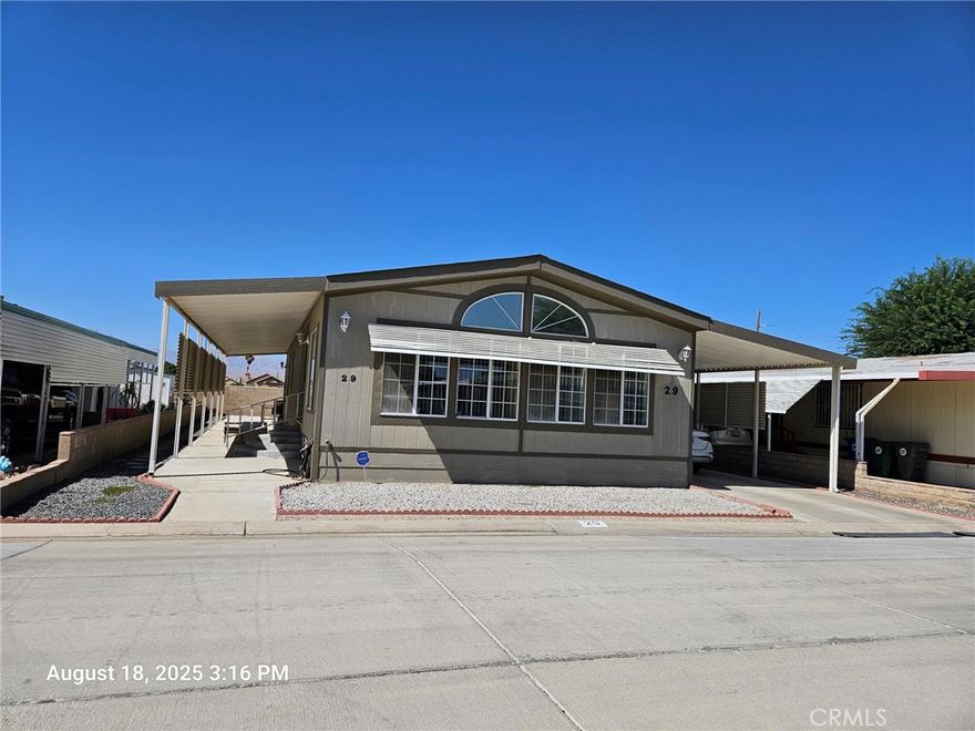 MASSIVE REDUCTION!!... MASSIVE REDUCTION!!...MASSIVE REDUCTION!!.... OWN THE LAND, ON TAX ROLL. 433A Certified.  Welcome to your new home!  Located in gated 55+ real manufactured home community ancho Carnitas featuring 2 bedrooms, 2 full bathrooms with a lot of spaces on both sides to park your car.  As you enter the home, there is a great room to entertainment your guest and for yourself to relax. There is a built-in  beautiful curio in the dining area, next to the spacious kitchen along with refrigerator, double oven and dishwasher.  A large laundry room including the washer dryer is connected to the side yard where you can park your car and a big shed for your storage.  A standard bedroom and 1 full bath in the hall.  The master bedroom is spacious with walk-in closet and its bathroom has dual bathtub and shower.  The house is surrounded with a low maintenance concrete and gravels.  This low HOA community offers a host of amenities including a clubhouse for community gathering, a refreshing pool and spa to relax, a tennis court for exercise.  Centrally located near stores, supermarket like Stater Bros,  Food4Less, Wal-Mart and Costco of La Quinta.  Come see to make it yours!