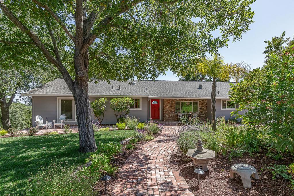 Just minutes from the hustle and bustle of Silicon Valley, this beautifully updated home has an absolutely ideal single-level floor plan with stunning unobstructed views of the bay. For family living and entertaining, you have a wonderful great room with access to the view deck, as well as a generous formal dining room, and a grand living room that also enjoys the spectacular view. The chefs kitchen has gorgeous white quartz countertops, a large center island, and a luxury appliance package, and sits open to the large casual dining room and fireside family room. For indoor/outdoor living, you have a large view deck where you can dine and lounge with views from San Francisco to the South Bay. The primary suite enjoys a private front-facing patio and spa-like bath, two bedrooms share a full bath, and a guest suite is privately situated on the other side of the home. Outside, you have lovely brick patios and walkways through prolific landscaping, mature oak and palm trees for shade, and a detached studio ideal for an office or exercise room. Located on one acre at the end of a private court with easy access to commute routes and every amenity.