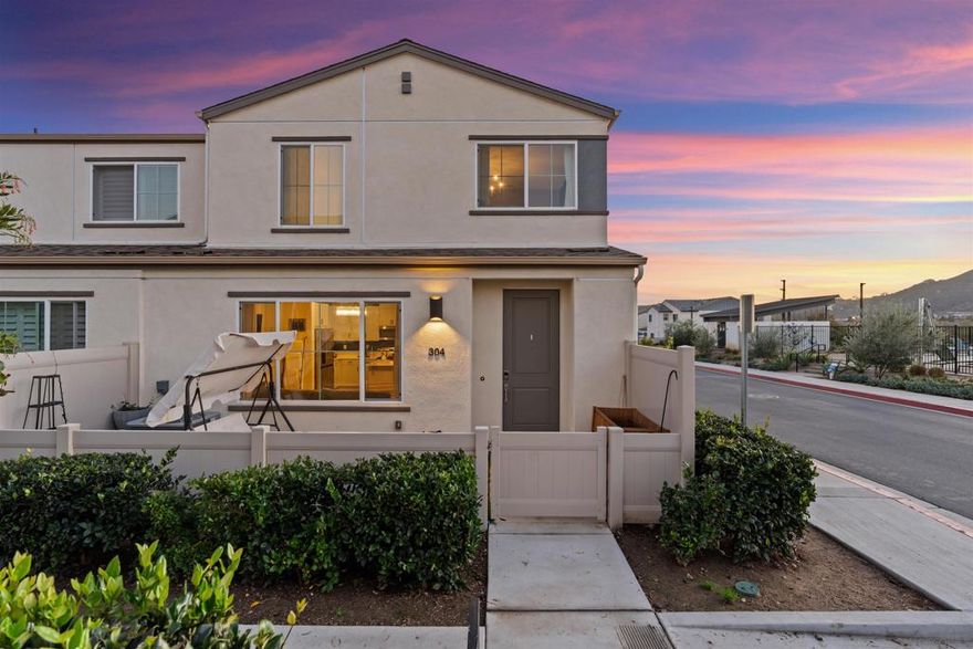 Welcome to your dream home in Fallbrook, California; the Avocado Capital of the World. This newly built condo perfectly blends modern comfort with small-town charm. Featuring 4 spacious bedrooms and 2.5 beautifully designed bathrooms, this residence offers an open, light-filled layout ideal for both everyday living and entertaining. The home is enhanced with all-new, energy-efficient appliances and tasteful upgraded finishes throughout, creating a clean, contemporary feel that’s both stylish and timeless. The thoughtfully designed kitchen flows seamlessly into the main living areas, while generous bedroom spaces provide comfort, flexibility, and privacy. From elegant fixtures to refined details, every upgrade has been carefully selected to elevate your living experience. Fully PAID solar makes the home energy efficient. Located in the heart of Fallbrook, you’ll enjoy a peaceful community atmosphere with easy access to the freeway, local dining, boutiques, outdoor recreation, and scenic countryside; all while being just a short drive to San Diego and surrounding coastal areas. Move-in ready and beautifully upgraded, this is an exceptional opportunity to own a new condo in one of Southern California’s most charming communities.