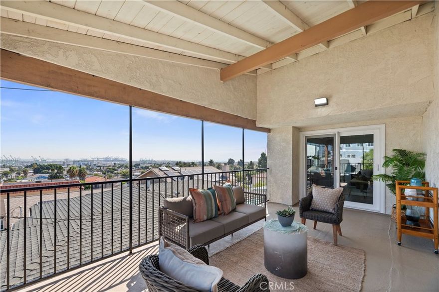 Panoramic Ocean Views in San Pedro ! ! !



Enjoy breathtaking 180-degree views of the harbor and city skyline from the expansive living room, the primary suite, and a large-covered deck              ( approximately 220 sq ft ) - perfect for relaxing or entertaining.

Beautifully undated townhome offering 4 Bedrooms, and 3 Bathrooms. The fourth bedroom is currently configured as a home office, providing flexible living options to suit your lifestyle. Each bedroom features direct access to a bathroom, making this home ideal for big-family, roommates, or multi-generational living.

Interior upgrades include fresh paint throughout, installed a new gas range, new dishwasher, and other appliances. The oversized 3-car attached garage is rare find, offering generous space for parking, storage, or hobbies. A private driveway with direct street access enhances the single-family home feel.

This turnkey property is move-in ready. A MUST-SEE ! ! !