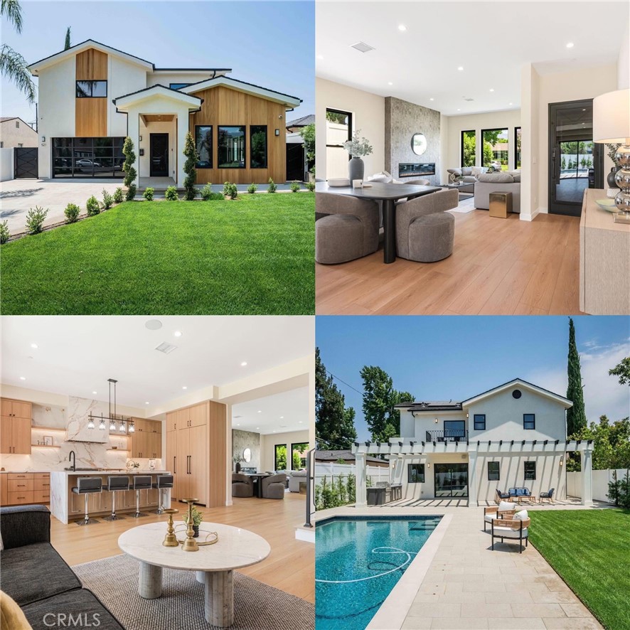 (((BRAND NEW CONSTRUCTION 2025! )))) Amazing New 100% Ground Up Modern Farmhouse Design With Dramatic Curb Appeal in Burbank's coveted Chandler Park! Located in a highly sought-after neighborhood just moments from the popular Chandler bike path. This home is a true masterpiece, boasting 5 bedrooms, 4.5 bathrooms, and a flawless floor plan that showcases impeccable attention to detail. As you step inside, you will be greeted by a spacious living room, a cozy family room, and a luxurious fully functional kitchen equipped with high-end appliances. The kitchen features a center island with a wine cooler, a sink, and hidden cabinets for all your storage needs. Upstairs, the home features an exquisite Primary Suite complete with a shower, tub, dual vanity, makeup area, two fully finished walk-in closets, and a private balcony. Additionally, there is another Suite, two generously sized bedrooms, a 3/4 bath, and a convenient laundry room. This modern home comes equipped with top-notch amenities including an electric car charger plug, two Nest operated AC units, a fully paid and installed solar system, and much more. The family room leads out to a patio with a custom-built outdoor kitchen and a spacious sitting area - perfect for hosting gatherings. The backyard oasis is complete with a saltwater pool & jacuzzi. Located in the award-winning Burbank school district and in close proximity to NBC, Disney Studios, Warner Bros Studio, Los Angeles Equestrians Center, Whole Foods Market, and Toluca Lake, this home offers the perfect blend of luxury and convenience. Don't miss out on the opportunity to make this one-of-a-kind home yours!