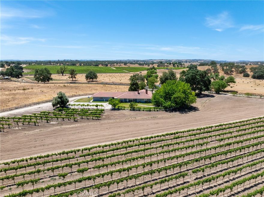 A rare opportunity to own 187± acres in the rolling ranchlands east of Paso Robles, this multi-generational property blends vineyard living, agricultural income, and equestrian potential with wide-open opportunity.

Set on scenic terrain spotted with oaks and views and valleys of pastures, the ranch features 107± acres of vineyard (Cabernet, Merlot, Syrah, Zinfandel), including a 40-acre young block under long-term lease, plus 30± acres of hay production and versatile pasture. Water is abundant, from ag and domestic wells supporting both current operations and future expansion.

Three homes totaling 7,262± sq. ft. with 12 bedrooms and 8 baths offer flexibility for extended family, guests, or income-producing rentals. Additional assets range from barns and cattle facilities to panoramic views that reflect the land’s working legacy. Tucked away in the oaks overlooking the land is an additional home building site for those wishing to expand.

Eligible for significant property tax savings under the Williamson Act—this is a rare chance to invest in a productive and inspiring ranch with the acreage, resources, and versatility to grow.