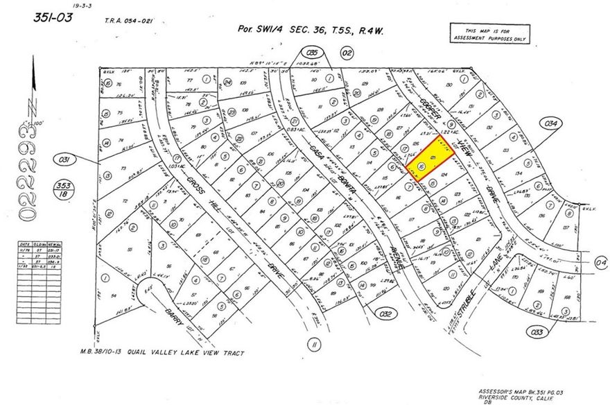 APN: 351-035-016 Coordinates: 33.691500, -117.254889 7,405 SqFt lot for sale in Menifee, CA. This lot is located on Cooper View Drive near Ash Dale Way in Menifee, CA. Excellent location for future home build, other homes are nearby and electrical poles are on the street for future hook up.
