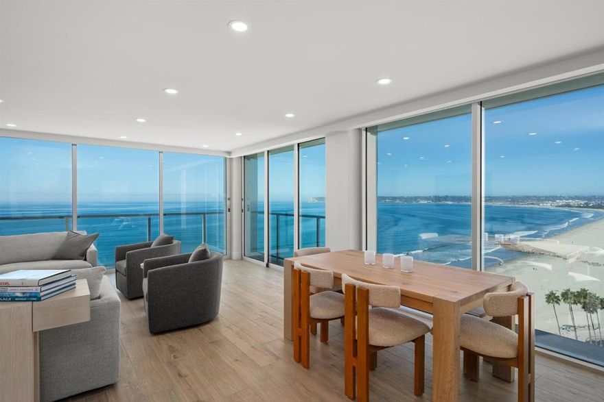 Enjoy the Best of Coronado Beach! Experience coastal luxury from this newly remodeled Penthouse unit in Cabrillo Tower at Coronado Shores. This beautifully upgraded 2-bedroom, 2-bath condo offers breathtaking ocean, City and bay views and stylish modern comfort. The primary bedroom has a comfy king bed, walk in closet. The guest bedroom has 2 : Plush double beds. Gorgeous updated bathrooms with high-end stone finishes and designer fixtures, plus a modern kitchen featuring quartz countertops, Thermador stainless steel appliances, and all-new windows and doors. Relax in your living room with sweeping ocean views or take a short stroll to the historic Hotel del Coronado, local shops, cafés, and restaurants. Resort-style amenities include pools, tennis courts, a fitness center, and secure garage parking for one vehicle.Come unwind and enjoy the best of Coronado beachfront living!
