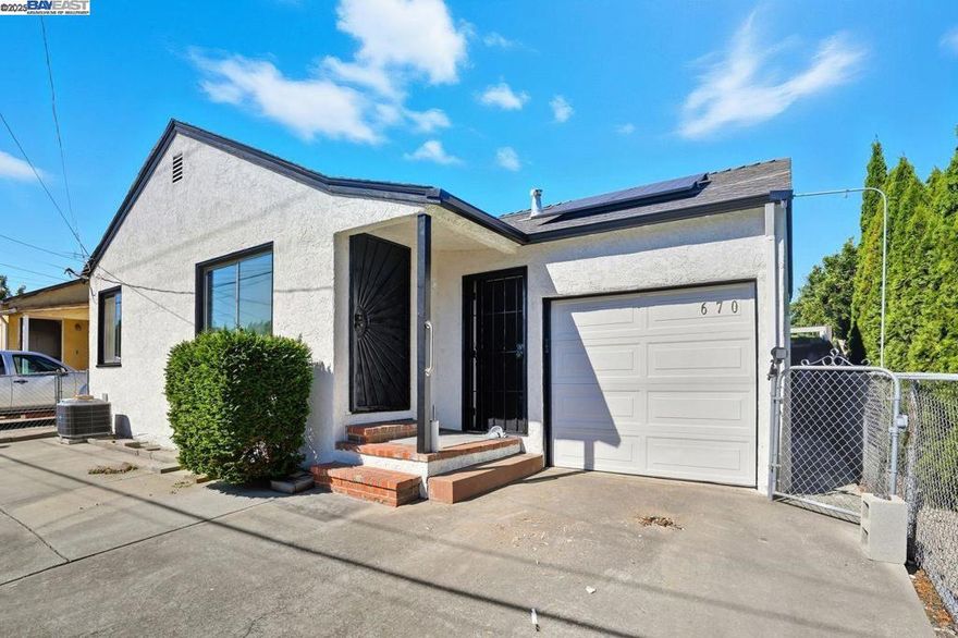 Great opportunity to become a Bay Area homeowner and build equity instead of paying rent or HOA dues.  This charming 1 bedroom, 1 bath home features newer carpeting and painting of the interior and exterior, central heat and air conditioning, owned solar panels, an enclosed sunroom that can have many multi-purpose uses including washer/dryer hookups.  You are close to downtown Hayward for restaurants, shopping, and entertainment, all Bay Area job centers with easy access to 880/580 freeways, BART and the San Mateo Bridge.  Come make this home your own! Open house Saturday 10/11 & Sunday10/12 from 1-4pm.