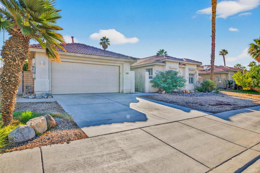 Rarely available Kaufman Broad home with pool,spa and solar. 4th bedroom was converted to a den/office.Vaulted ceilings, 17 inch porcelain tiles, and open floor plan.Kitchen and bathrooms have slab granite counter tops.Note: House is vacant, photos with furniture are virtually staged.
