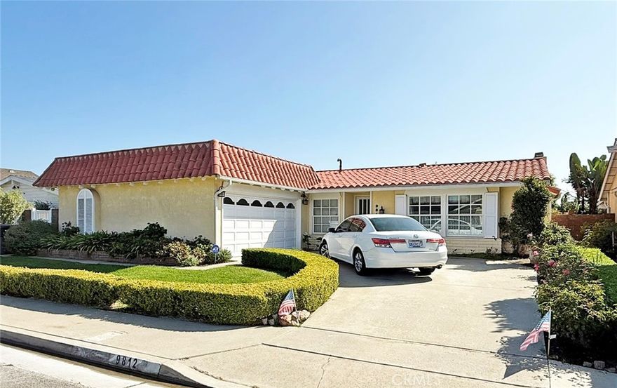 Welcome to this highly desirable 4-bedroom, 2-bath single-story home with over 1,600 sq. ft., located on a fabulous cul-de-sac street! The home features beautiful hardwood floors throughout the living room, dining room, kitchen, and family room. The remodeled kitchen boasts all-white shaker cabinetry, granite countertops, tile backsplash, white appliances, a raised ceiling with crown molding, recessed lighting, and a spacious breakfast bar with seating—all opening to the family room with fireplace, cathedral ceilings, and a French slider that leads to the private backyard with covered patio, lawn, gardens, a shed, and an extra wide side yard. Additional highlights include newer central A/C and furnace, tile roof over the main house, three guest bedrooms, a guest bath with tub/shower combo, and a spacious primary suite with a walk-in cedar-lined closet, upgraded dual-sink vanity, and walk-in shower. With just a few cosmetic updates, this home will be a perfect 10!