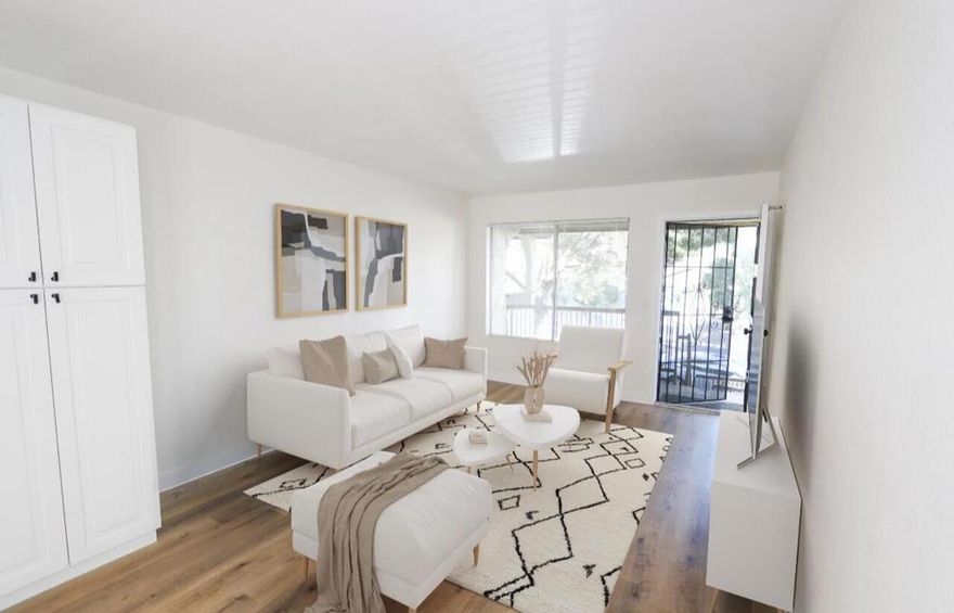 Move-In Ready Remodeled Condo in Mission Lakes Country Club!  This beautifully updated 2-bedroom, 1-bath upstairs unit featuring stylish wood-like flooring throughout. Enjoy breathtaking panoramic mountain views from your private balcony. Just 15 minutes from downtown Palm Springs!Located in the sought-after Mission Lakes Country Club community, this home offers resort-style amenities including a sparkling pool and spa, scenic greenbelt parks, shady trees, and charming gazebos. You'll also have access to a public Championship 18-hole Ted Robinson golf course, a restaurant, and a delia'all just moments away.Pet-friendly and perfect for full-time living or a vacation retreat. Don't miss this opportunity to own a slice of desert paradise!  Home was virtually staged so visualize the space with furniture.