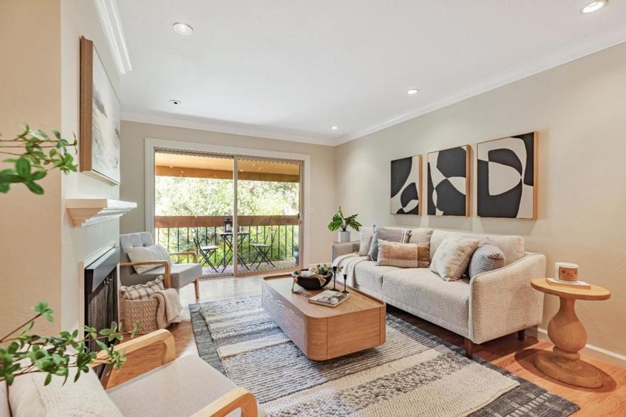 This immaculate, attention to detail updated light-filled 2-bedroom, 2-bathroom second-story unit offers serene treetop and central courtyard views, facing the inviting heated pool. Step onto your private balcony and into a beautifully updated space featuring a fully remodeled open kitchen with custom white Thomasville cabinetry, Kohler fixtures, Carrara countertops, white Venetian glass tile backsplash, and brand-new stainless steel appliances. The living room showcases newly installed natural oakwood flooring with eco-cork underlayment for sound reduction, complemented by refinished hardwood floors throughout and new baseboards in the living and dining areas. Both bedrooms feature brand-new, natural wool Berber carpeting from New Zealand, offering comfort and sustainability. The master suite includes a walk-in closet and an updated ensuite bathroom with dual sinks. Every room, including closets, has been professionally painted in a warm neutral with crisp Swiss Coffee trim and crown molding for a timeless finish. Enjoy the easy lifestyle with access to beautifully landscaped common areas, a heated pool, BBQ area, clubhouse, laundry facility, and a private parking garage. Just minutes from vibrant downtown, Fisherman's Wharf, and scenic coastal walking and biking trails.