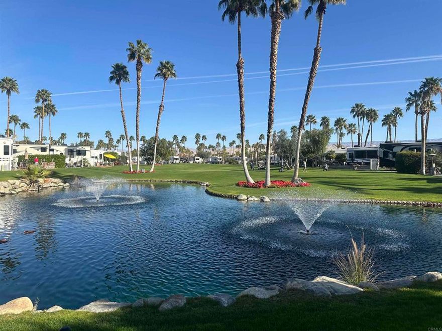 Lot 1201, This Package Sale of LOT & RV is located on the back 9 golf course, with unparalleled views of mountains, golf and water. A patio completely ready for entertaining in this beautiful spot. The 2017 Solitude features a designer daybed overlooking these views at the rear window.  Outdoor Resort Palm Springs (ORPS) is a Guard Gated 5-Star RV Resort Community offering an active and luxurious lifestyle featuring golf (27 holes), tennis, pickleball, swimming and more!  Two clubhouses, fitness center, beauty solan, La Roma Restaurant on campus, dog park and more!