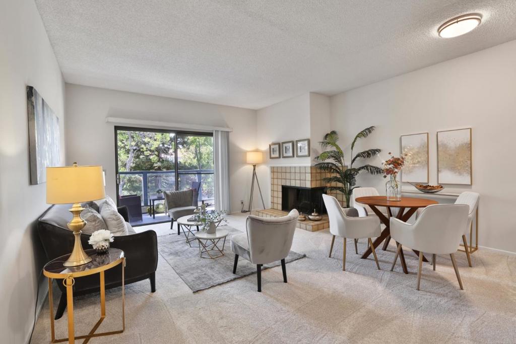 Welcome to this inviting 751-square-foot, 1-bedroom, 1-bath condo, thoughtfully updated to combine modern touches with everyday comfort and convenience. The freshly painted interior and new plush carpeting create a clean, inviting atmosphere throughout. In the kitchen and bathroom, you'll find new water-resistant laminate flooring, both stylish and practical. The family room features a cozy fireplace and opens to a large private balcony, ideal for enjoying fresh air or a quiet moment outdoors. The unit also includes air conditioning for year-round comfort. As part of a welcoming community, residents have access to an updated pool, hot tub, gym and clubhouse; perfect for relaxing or entertaining. Located close to major highways, shopping centers, restaurants, and leading tech companies, this home offers easy access to everything you need. Whether you're a first-time buyer or looking to downsize, this condo is a solid choice in a convenient location. You will also enjoy top-rated schools, including Cupertino High School.
