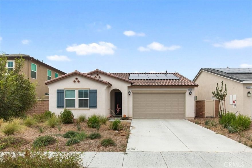 Welcome to this beautiful home located in the newly build community of Cheyenne at Olivebrook. This stunning home at 30760 Vera Cruz Cir. offers modern comfort with an open-concept layout, eight-foot ceilings, and updated features. The gourmet kitchen is a true centerpiece, featuring granite countertops, a spacious center island, stainless steel appliances, and a convenient USB charging receptacle. The primary suite provides a relaxing retreat with dual vanities, engineered stone countertops, and a private glass-enclosed shower, while the secondary baths are appointed with the same quality finishes. Built with efficiency in mind, this home includes ENERGY STAR® certification, smart thermostat, and a PAID-OFF solar energy system. Durable finishes such as vinyl flooring and tankless water heater. Located within the charming Cheyenne at Olivebrook neighborhood, residents enjoy a balance of small-town living and modern convenience with nearby shopping, dining, entertainment, and easy freeway access to I-15 and I-215. Backed by KB Home’s 10-year limited warranty, this home offers both peace of mind and lasting value.
