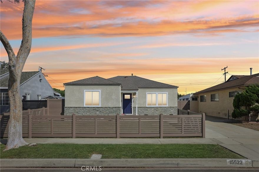 Welcome to 15522 Faysmith Ave, a charming Gardena home that blends original character with modern updates. Set on a spacious 5,875 sq. ft. lot, this 3-bedroom, 1-bath residence offers 1,026 sq. ft. of light-filled living space with laminate floors over original hardwood, a remodeled kitchen with quartz counters, and an updated bath.

Thoughtful upgrades provide peace of mind: a brand-new Owens Corning roof with new decking (2023), full copper plumbing (2016), and exterior improvements including walkways, sprinklers, vinyl fencing, and landscaping. The 2-car garage and gated driveway provide plenty of parking and privacy.

Enjoy nearby shops and amenities with Redondo Beach only six miles away. Located in the Lawndale Elementary and Centinela Valley Union High School Districts, this home is ready for its next chapter. After nearly 20 years, the sellers are relocating to be closer to family—presenting you the opportunity to make this well-cared-for gem your own.