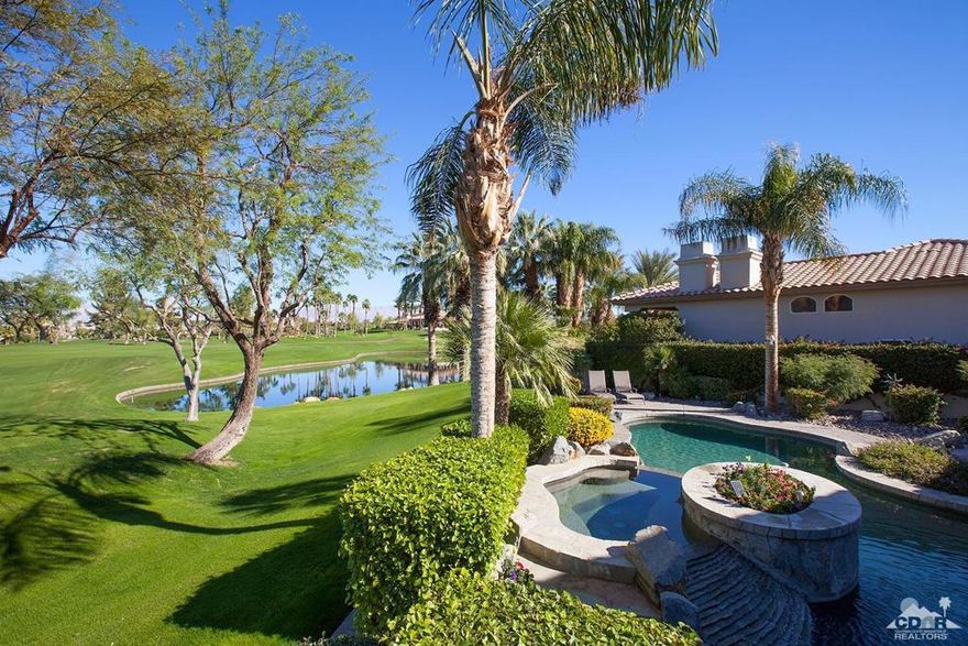 Gorgeous property located near the end of a quiet cul-de-sac offering fabulous views of the Signature 18th fairway of the Jones course & a tranquil lake. The incredible interior design elements have created a high end sophisticated Montana II plan. This graceful layout consists of 4 BDRMS.,4.5 BA. 4th BDRM.converted into an office w/elaborate built-ins & wainscoating. Detached deluxe Casita w/kitchenette & FRPlC.Access thru the lush courtyrd.&enter thru the custom Alderwood entry door&you will be impressed. Once inside, you will find beautiful hand-selected stone flooring.The formal LR is great for entertaining.Nearby,awaits the formal DR with exquisite chandelier. The chef's kitchen boasts a dramatic chipped-edge granite center island,stainless steel appliances & mosaic tile backsplash.FR features entertainment center, FRPLC & inviting walk-in bar. FRPLCS are also in master&outdoors.Lavish master w/enormous picture window.The dynamic pool w/spa&custom BBQ make this home complete.