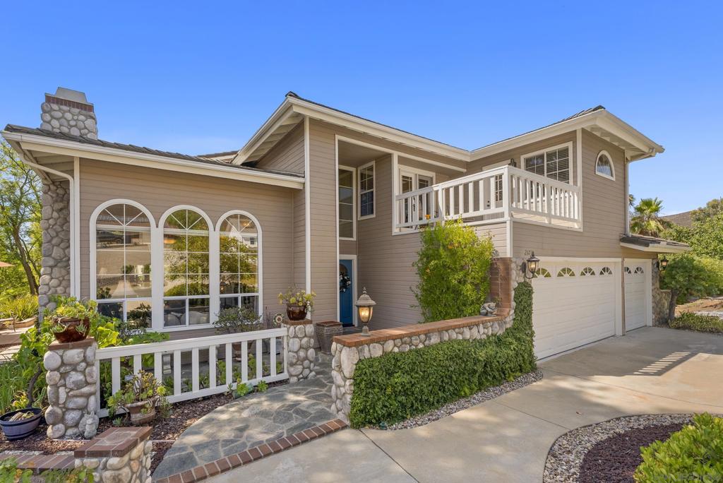 Introducing 23731 Gymkhana Road, a beautifully maintained and thoughtfully designed custom home, offered for the very first time! Nestled in the prestigious San Diego Country Estates, this exceptional 4-bedroom home combines timeless craftsmanship with tasteful updates and a lifestyle that embraces both comfort and recreation. Boasting high ceilings, stunning hardwood floors and oversized rooms, this spacious home features a highly functional layout with an entry level bedroom and full bath, perfect for guests or executive office. Entertain in the formal living and dining rooms or enjoy the charming country-style eat-in kitchen nook and cozy family room. The Kitchen offers stainless-steel appliances, a kitchen island, and an abundance of cabinets and storage. The primary suite retreat includes a walk-in closet, a private deck and a spacious bathroom with a large soaking tub. Upstairs, two additional oversized bedrooms with mountain views and generous closet space. A craft/sewing room adds to the home’s thoughtful features. Step outside through French doors to your personal paradise – a covered patio, built-in BBQ, horseshoe pit, basketball area, fruit trees and lush gardens. Situated on a generous lot, this home offers privacy with serene views of the beautifully landscaped grounds. The fruit trees and garden paths create a tranquil setting perfect for relaxing or entertaining. Additional highlights include solar for energy efficiency, a 3-car garage, two fireplaces, a wet bar and a golf cart garage. Welcome Home! The community offers access to two pools, an Equestrian Center, Western Center, horse and hiking trails, and is located near the San Vicente Golf Course & Country Club. Don't miss this opportunity to own in one of Ramona's most sought-after communities!