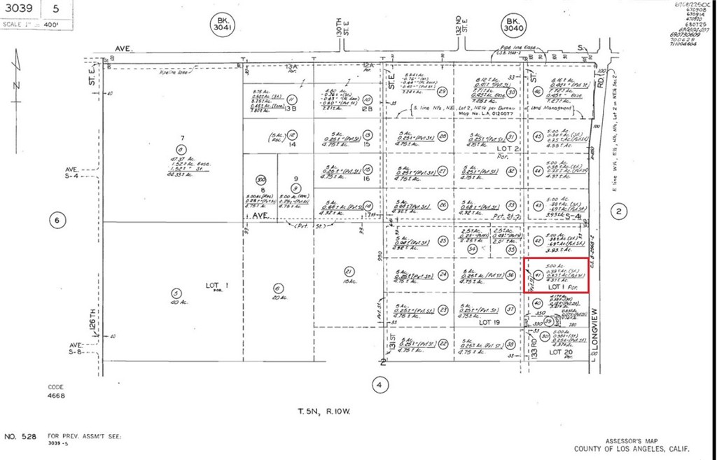 APN: 3039-005-041 Coordinates: 34.552278, -117.890528 4.57 acre lot for sale in LA County. This lot is located near the corner of E Ave T and Longview Rd. Property has frontage on to a paved street and has been cleaned and leveled. Excellent location to build a home in a growing area of LA County.