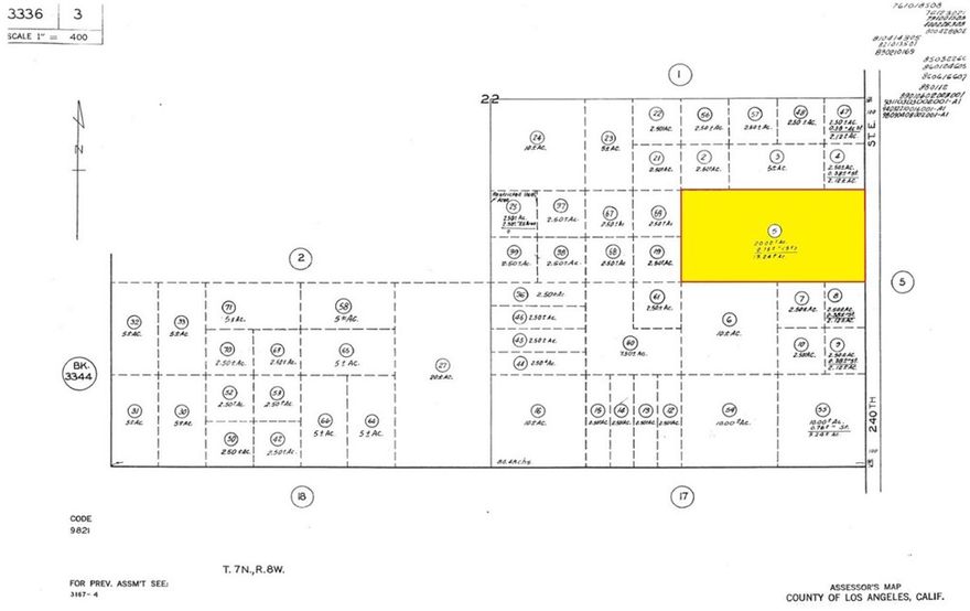 APN: 3336-003-005 Coordinates: 34.679861, -117.702778 20 acre lot for sale in LA County. This parcel is located near the intersection of E Ave J and 240th ST E in Lancaster, CA. The property has frontage onto 240th ST E and is zoned, per county records, for agricultural use.