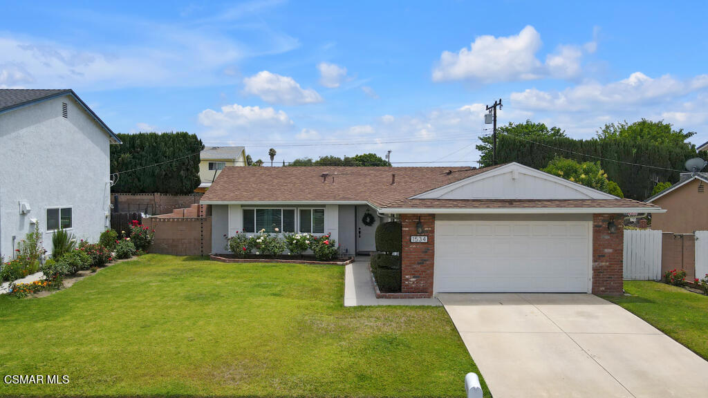 This is a wonderful single story home featuring 3 bedrooms, 2 bathrooms It is clean and ready to move in. This home features newer roof, windows, wood like plank flooring, solid core doors, base boards, moldings, recess lighting, ceiling fans and window blinds. The kitchen offers maple finish on the cabinets with pull out shelving. Granite counters, center island and stainless steel appliances. Great living room with sliding door to the backyard. The bathrooms have quartz vanities and designer tile. 2 car oversized garage with cabinets and work space. Nice curb appeal and private lot with mature trees, patio with overhead lighting. Close to shopping, schools and freeway. 5 minute walk to Berylwood park. No HOA.