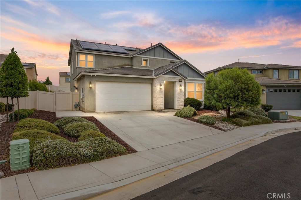 The one you've been waiting for is finally here! Welcome to 1574 Asteroid Way, located in Sundance North in one of the fastest growing cities in California, beautiful Beaumont. Enjoy the quiet and peace of mind that comes with this lovely cul-de-sac location. As you pull up to this home, you're sure to appreciate the attractive curb appeal with beautiful, low maintenance landscaping. As you enter the front door, the first thing you'll notice is the beautiful tile flooring and neutral paint throughout the main level. The beautiful kitchen with white cabinets and large island overlooks your oversized family and dining rooms. Through the slider door off the kitchen, step out to your beautiful, spacious backyard, with a lovely deck for your many gatherings or to just enjoy your mornings or evenings with a favorite beverage. Back inside, enjoy the convenience of having a full bedroom and bath on the main level, perfect for multi-generational living, or for use as an office. Upstairs you'll find 2 additional good sized secondary bedrooms, a spacious primary bedroom with ensuite and large walk-in closet, and laundry room.... This community features multiple pools, sports courts and play areas, so call to schedule your private showing today, I promise you won't regret it!!