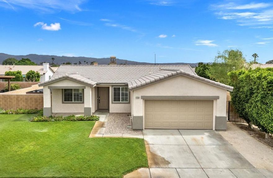 This single-story home offers the perfect bend of comfort and functionality. Updated bathrooms, fresh paint, tile throughout, and no HOA dues are among the property's desirable features. Take advantage of the spacious backyard, large enough to add a pool and spa if desired. Located on a quiet, cul-de-sac with minimal traffic, this home has charming curb appeal and encompasses peaceful desert living.