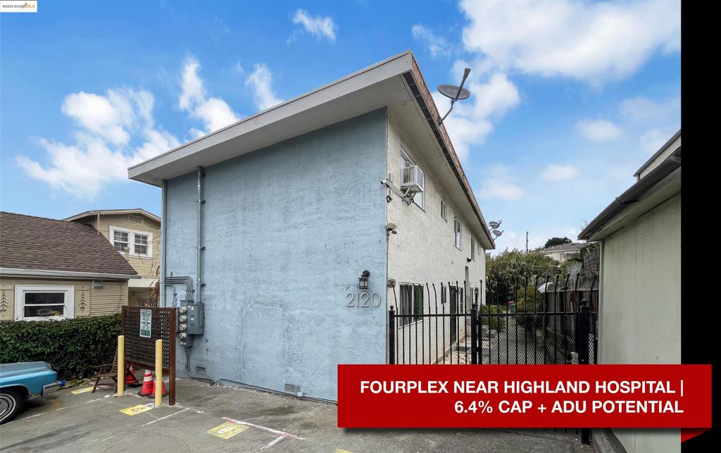 Fully leased 4-unit property in Oakland’s Highland Terrace neighborhood, generating $8,295/month in rental income. Each unit is a 2BD/1BA (approx. 705 sq. ft.), for a total of 2,860 sq. ft. across the building. Features include an onsite laundry room, four parking spaces, and a large backyard with ADU potential while retaining existing parking in the front. Located 1.5 miles from Fruitvale BART and minutes to I-580/I-880, the property offers strong commuter access. Just 0.5 miles from Highland Hospital, a major employment hub, ensuring steady rental demand and opportunity for rent growth. Offered at a 6.4% CAP, this is a turnkey investment in a core East Bay location with both stability and future upside.