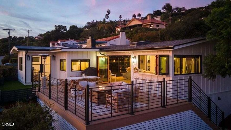 Wonderfully priced and newly reimagined, 1260 Ferrelo is ready for you to enjoy! Rarely does a property like this come onto the market. Located on the Santa Barbara Riviera with 180 degree views, this newly remodeled mid century home contains detailing typically reserved for privately commissioned homes, all the while maintaining a rich yet soft palette of high-quality finishes permeating each space. Stained wood double doors welcome you home and upon entry, the 54 bottle wine closet can show off your collection! Glide through the open layout of the living room and kitchen.Awaiting you is a kitchen a gourmet chef would love, with a ZLINE 36'' 6 burner gas range, custom cabinets and gold marbled quartz countertops. A 10' accordion door leads you to the 28' deck with views of Santa Barbara, the Pacific Ocean and the Channel Islands which will leave you breathless.The primary bedroom has the most spectacular views of the city and in the primary bath, soak in a stand-alone tub while enjoying those same views. The Jr. ADU serves as a comfortable guest room for long or short term visitors or a place for the kids, or adults, to play. This home is truly a modern gem. Buyer to verify all information including square footage.https://listing.upmarket.media/sites/yprmnlq/unbranded