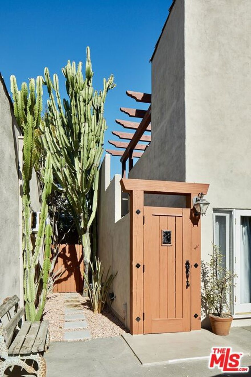 Beautiful & elegant 1930s Adobe style triplex. This top-floor single-story apartment has no common walls and is located on a quiet tree lined street in the premier, Western part of West Hollywood. A private secure entry leads up a set of stairs to an open-walled outdoor patio. French door opens to the living room with high vaulted ceilings and a fireplace. Lush tree-top views create a truly private experience. Hardwood floors throughout. Master bedroom has large walk-in closet. Bathroom has tub/shower. Private one-car garage. No fee washer & dryer. Short walk to Urth Caffe, Pacific Design Center, Beverly Center & Cedar Sinai.
