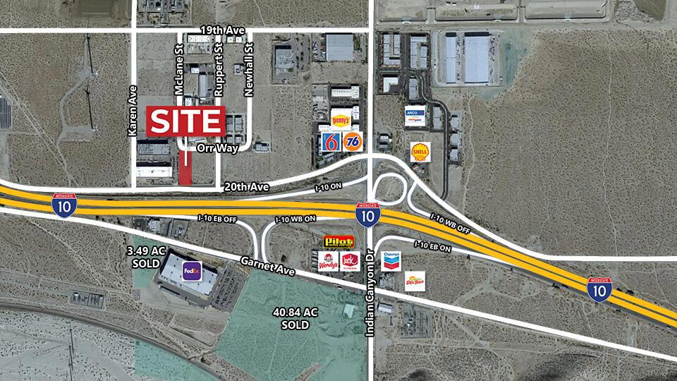 First Eastbound Interchange for the Coachella Valley. 181,000 Average Daily Traffic. Interstate 10- Fully improved lot with curb and sidewalk. Industrial zoning allows for a wide variety of cannabis uses. Close proximity to rail line & the new 150,000 sf FedEx ground facility. Just 6 miles from Palm Springs International Airport. Palm Springs has had a resurgence of new development and is on the move!