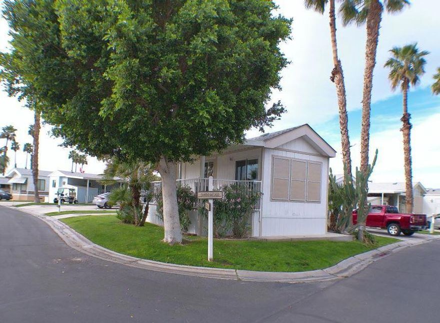 This 2007 Cavco Park Model is in excellent shape. One Owner. Corner Lot with shade trees,, deck and shed. Close to Satellite ''B'' w/pool/spa, showers, laundry facilities and mail boxes.Lovely views of the Mountains from 3 sides. Lots of windows and a separate driveway for parking. Close to front gate.Rancho Casa Blanca (RCB) features a beautifully landscaped 80-acre property with 801 individual Park Model homes/or RV sites, Two large clubhouses that function as social hubs & 4 satellite buildings with laundry facilities, mailboxes, heated pools & relaxing spas. As an owner you will enjoy FREE GOLF on your 18-hole par 3 golf course, a 9-hole putting course, 2 practice chipping/putting greens, 6 heated pools/spas, 2 tennis courts, 8 pickle ball courts, shuffleboard courts, horseshoe pitch, fitness center & over 60 Clubs & Classes. This park has a limit of 270 day occupancy (not consecutive) out of 365 calendar year.