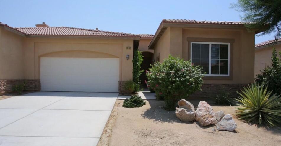 This is a corner lot. Just steps from the community pool out your back door. 2 bedroom 2 bath. It is the only house in the subdivision with plantation shutters and built in entertainment center. The kitchen is a cooks dream with a huge walk in pantry, plenty of counter space and cabinets. Master bath has a walk in tiles shower with a bench(the Ladies love the bench and all the space) Jack/jill second bath with full tub/shower. Tile throughout the house and laminate flooring makes the care easy. Easy access to anywhere in the desert. Minutes from Spot light 29 and Fantasy Springs Casino. The development has a community pool, and a recreation room you can rent for social events.