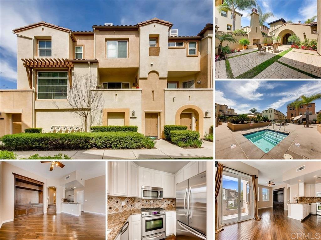 HIGHLY UPGRADED TOWNHOME located in the desirable gated community of Portarosa at Coronado Ranch! SORRY, NO PETS. Available for Sept. 1, 2025 move-in. This beautiful unit offers amazing upgrades & features including 3BD/3BA, premium hardwood flooring, gourmet granite kitchen, custom stone backsplash, newer paint, a/c, plus upgraded baths with stone tiled showers & private balcony off the living room. Equipped with fridge/washer/dryer & 2 car attached garage. Resort-Style amenities: pool/spa, gym, clubhouse & playground! SORRY, NO PETS. Available 9/1/2025. Located in the desirable Portarosa Community, near CSUSM. This community offers resort-like amenities including: clubhouse, gym, pool, spa & playground. Surrounded by miles of trails nearby and more! Just a short walk to restaurants, grocery store, salon, Starbucks, Cal State San Marcos University and more! Room dimensions and sq. ft. are approximate.