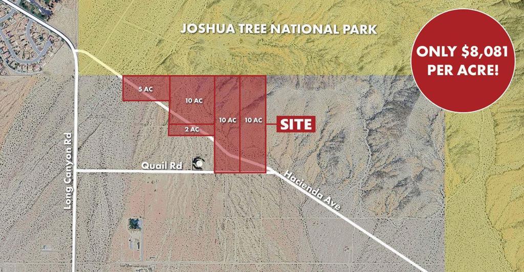 Five parcels totaling 37 acres, three of which are 10-acres, one is 5-acres, and another is 2-acres. Survey has already been completed and the corners are marked. Multiple parcels provides a flexible exit to investors since the parcels can be sold individually over time. The two 10-acre parcels at the Eastern end of the property are perfect for an elevated mountain estate and offer stunning views of the San Jacinto Mountains. These parcels are also offered separately, contact broker for more info. Municipal water on Quail Rd. Access to 10 Freeway in Less than 15 Minutes. Access to the City of Desert Hot Springs in just a couple minutes. Motivated sellers - may consider carrying paper.