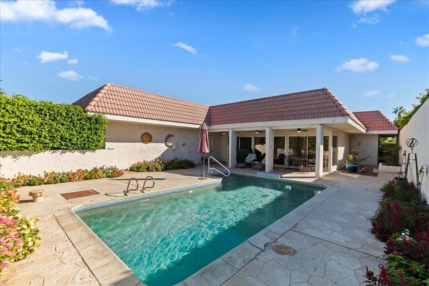 Desert Retreat at Avondale Country Club - Seasonal Turnkey Rental Imagine waking up to the sound of songbirds and sunlight streaming across your private courtyard pool - coffee in hand, you slip outside through the sliding doors to enjoy your morning under the palms. This fully furnished 2BD/2BA home in Avondale Country Club makes desert living effortless.Inside, bright open spaces connect the living, dining, and kitchen areas, creating a perfect flow for relaxing or entertaining. The Family Room features chic mid-century decor, plush leather seating, and a built-in bar for evening cocktails. The kitchen overlooks the pool patio, so you can prep meals while chatting with friends on the terrace and keeping an eye out on the swimmers. Each bedroom offers its own sense of privacy -- the primary suite opens directly to the pool deck, while the guest suite feels like its own mini-retreat with twin beds and garden views.Outdoors, your sparkling pool and covered lounge area are completely private, bordered by lush hedges and blooming desert flowers -- perfect for lazy afternoons, sunset BBQs, or evening dips under the stars.During your stay, enjoy temporary membership access to Avondale's country club amenities: golf, fitness center, tennis, pickleball, and dining -- all just a golf-cart ride away. Located minutes from El Paseo's boutiques and restaurants, this Palm Desert escape blends comfort, convenience, and classic desert charm.Available all 2026 season months | $4,500/month | One-month minimum stay | Turnkey furnished including utilities (with cap).