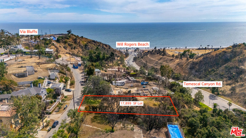 Amazing opportunity to build a private sanctuary on a 17,899 SF lot in the coveted Via Bluffs. Prime location, just moments from the Via Bluffs and Pacific Palisades Village. Park-like setting with canyon views, mature trees, and potential ocean views from a rooftop deck. Ideal site for creating a luxurious retreat. Only two neighboring properties, with one across a lush ravine offering added privacy. Previously featured a charming 2,444 SF single-level Spanish residence. Architectural plans are available.