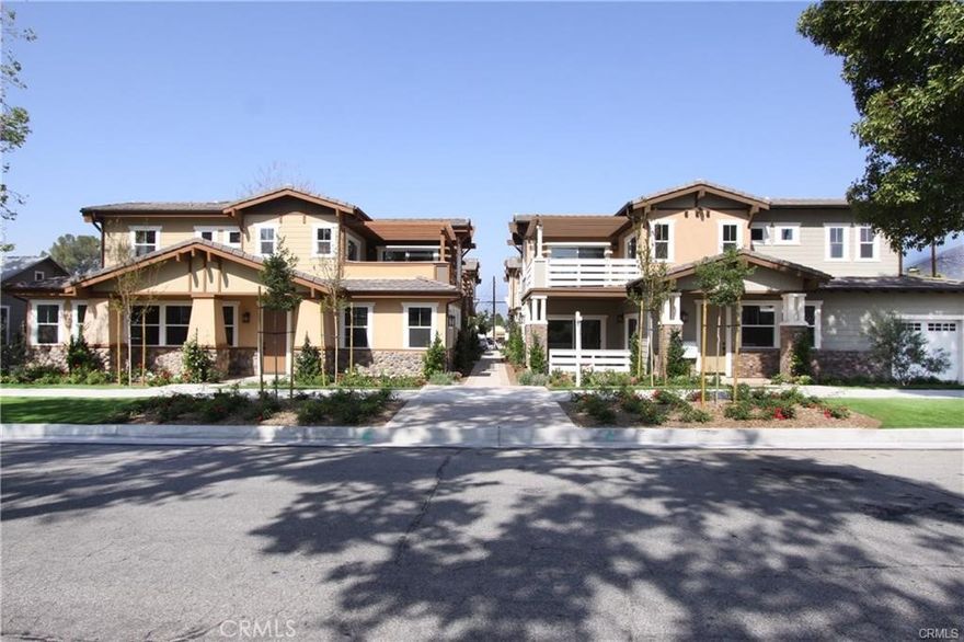 Newly constructed 8 units condo complex. Beautiful front unit! Just across the street from Finkbiner Park. This unit is a boastful 2,283 sf of gorgeous living space and  consisting of 3 bedrooms and a bonus room which could be used as an additional bedrooms, 2 ½ bathrooms. Open floor plan concept, gourmet kitchen finishes are stellar, with Quartz countertops and glazed ceramic tile backsplash in the open style kitchen with stainless steel appliances. One bedroom one full bathroom, One bonus room and another half bathroom are on the first floor. 2 bedrooms including master bedrooms upstairs with private bathrooms and balcony overlooking the greenbelt of the park and beautiful mountains. One bedroom with a bathroom plus a bonus room are on the first floor.  Ceramic tile flooring and stone and glass accent tiles grace the bathrooms. Engineered hardwood throughout the first level with carpet on stairs and second level. The separate laundry room is on the second floor too. Located in the heart of Glendora within walking distance to The Village for your dining and shopping. The award-winning  schools are just minutes away.