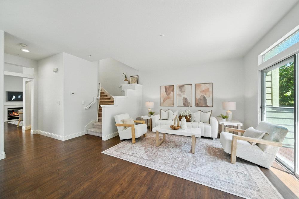 One of the most serene neighborhoods in Sunnyvale, the Traditions community is surrounded by soaring trees & loads of greenery! This spacious End Unit Townhome truly feels like a Single Family home, rare to find this much space in a townhome! Largest floor-plan in all of Tasman Crossings! Tons of natural light shine through large end unit windows, skylight & sliding doors! Refreshed townhome w/new carpets, new warm paint throughout, upgraded Kitchen and more! Living Rm / Dining Rm combo w/access to 1st private balcony, Family Rm off Kitchen w/gas fireplace. Gourmet Eat-In Kitchen w/white cabinets, quartz counters, large pantry, breakfast bar and nook w/access to 2nd private balcony! Oversized Owners suite w/WIC, dual sinks, separate tub & shower. Spacious 2nd & 3rd beds w/large closets. Extra Bonus Rm located downstairs, great for home office or entertainment area. Attached 2 Car garage! Central A/C & Heat. HOA includes: Community Pool & Spa, Water, Garbage, Earthquake Insurance & more! Short walk to SevenSeas Park, VTA, Grocery & coffee! Short drive to newly built Downtown Sunnyvale w/loads of dining, shopping & entertainment! Near 101, 237, 85! Minutes from major corporations such as Apple, Google, Nvidia, Meta, Microsoft & Amazon. Don't miss out, loads of nearby development!