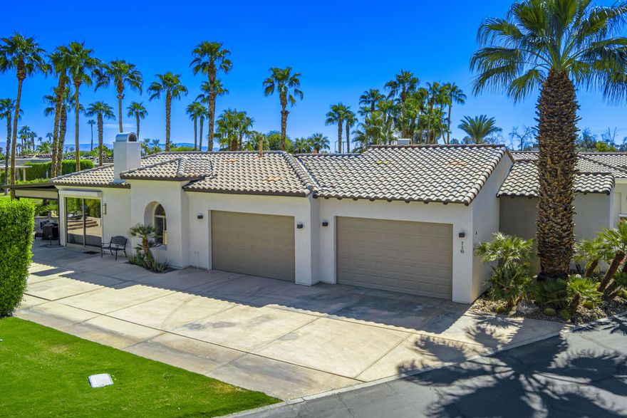 #116 DESERT SHORES RESORTPicture perfect property with newer Garage Addition!VILLA FEATURES EXTERIOR FEATURESPlan 10A with Garage AdditionLiving Space: 858 Sq. Ft.Garage Space: 938 Sq. Ft.TOTAL: 1,796 Sq. Ft.EXPANDED GARAGE3 Stall Parking + Workspace, (+ clearance for a Lift) Bathroom with Sink, Commode & Shower.Temperatures Controlled with Split Unit.Washer / DryerCabinetry & Murphy Bed.Epoxy FloorINTERIOR FEATURESKitchen/Great Room Design.Warm-Tone Finish work and Decor.Master Retreat with King-Sized Bed Spaceand Custom Wardrobe Cabinetry.Bathroom and Wardrobe Closet.Linen Cabinet.Indoor Furnishings Included.EXTERIOR FEATURES:Spacious Outdoor Living and EntertainingSpaces with: Hard Cover Pergola with Electric Sunshades. Pool with Raised Hot Tub and Sheer-Descent Spillways. Raised View Deck with Natural Gas Firepit.Metal Security Shutters.Low-Maintenance Front & Side Landscaping.Towering Palm Trees.Fresh Exterior Paint.Outdoor Furniture Included.COMMUNITY FEATURES:Guard-Gated Community.Clubhouse, Tennis Court, Pickleball, Bocce, Pool, Spa, Fitness, Buddy Pads, Trailer Parking