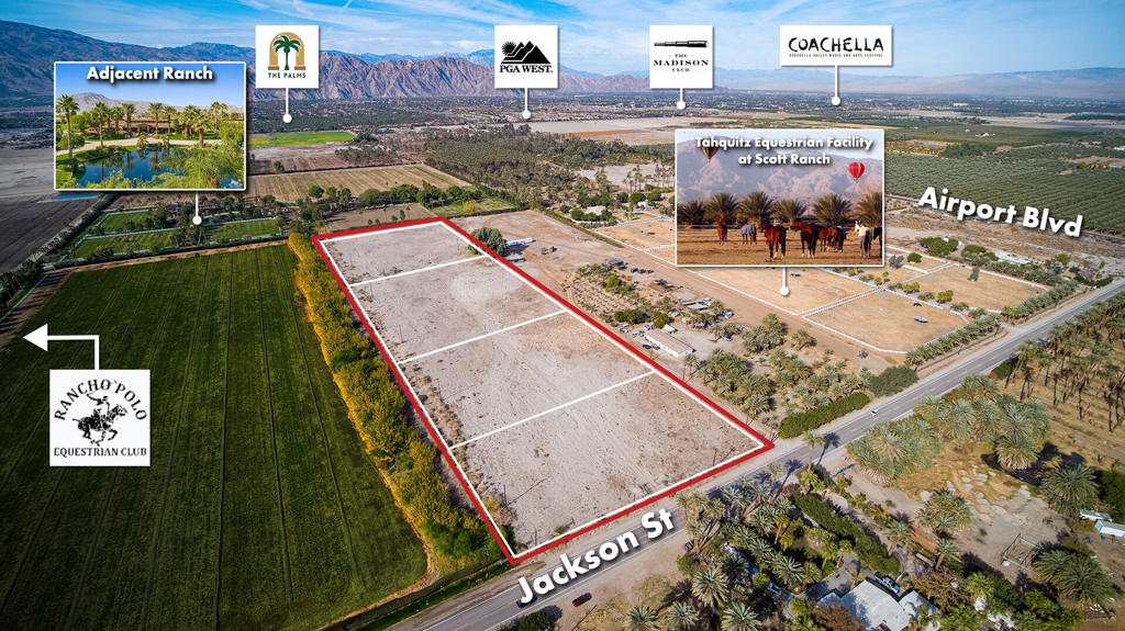 Lot #4 - Rare opportunity to purchase 2 to 9.6 Acres in Vista Santa Rosa. Build your own private estate in a wonderful open country atmosphere. Two miles to Desert International Horse Show & one half mile to Rancho Polo. In an area of many equestrian estates with breathtaking views of the Santa Rosa Mountains. Just three miles to Empire Polo Grounds, home of the Coachella & Stagecoach Music Festivals. Nearby high-end country clubs such as The Madison Club, Andalusia Country Club, PGA West, The Palms, Hideaway, and many more! In Opportunity Zone with potential for tremendous tax benefits. lots can be sold individually or all together for $1,800,000.