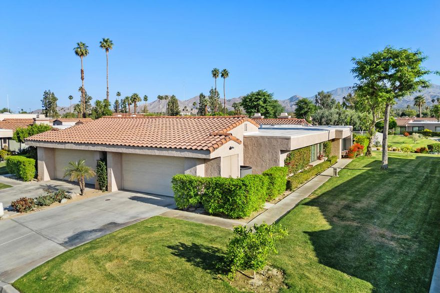 This Hidden Gem is located in an ideal Palm Desert location, the gated community of Monterey Sands. This beautifully remodeled open floor plan has 3-bedroom 2-bath and is the perfect winter getaway or full-time residence.  The living room features a cozy fireplace and sliders leading to a large outdoor patio with spectacular mountain views while being close to the pool and spa!  The primary ensuite features dual sinks with a large glass enclosed shower and a separate tub.  Two additional bedrooms provide for guests and/or an office or den space as desired.  Through the indoor laundry room you have access to the attached 2-car garage. The chef's kitchen with stainless steel appliances, granite counters, a separate island, and lots of cabinet space is adjacent to the dining area.  From the kitchen there is also direct access to the outdoor patio through sliders providing for great desert-style living.  This small quiet enclave of 50 homes boasts two full size pools, two spas, and two tennis and pickleball courts in a park like setting for your enjoyment.  This location is close to all amenities that Palm Desert and Rancho Mirage has to offer; a short walk to College of the Desert and minutes from dining, entertainment, shopping, The River, golf and the premier El Paseo District.