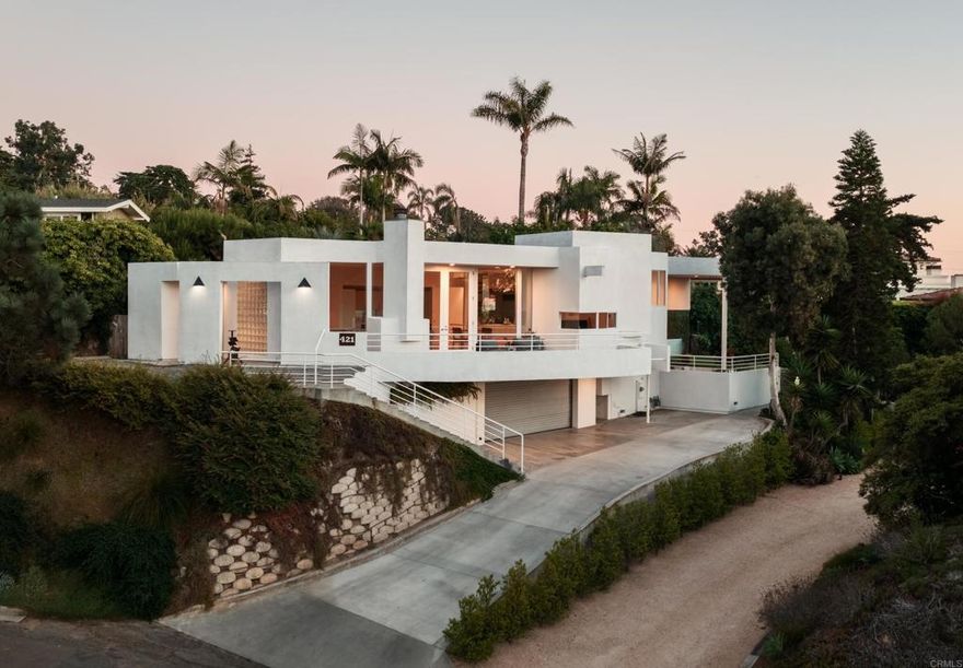 Chic Olde Del Mar Batter Kay contemporary with ocean views!  The main level showcases a sophisticated open floorplan that creates seamless indoor/outdoor living. Privacy to the owners is maintained with this wonderfully elevated and secluded lot.  Lovely walk to the Village of Del Mar along winding tree covered lanes, ending in the vibrant coastal town boasting fabulous restaurants and shopping.  And, to top it off, the absolutely best beach in all of San Diego awaits.