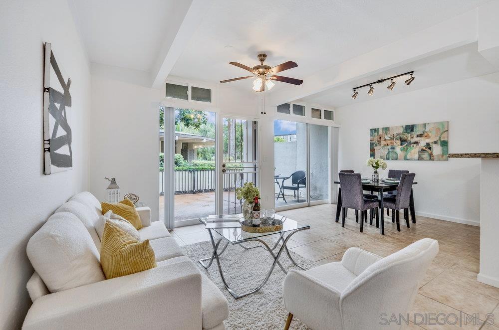 Rarely Available, Largest Pacific Isle One Bedroom Unit. Oversized 862 square ft floorplan in one of the nicest gated resort style communities in San Diego. Exceptionally spacious high ceilings 1-bedroom with floor to ceiling windows, flexible living space and almost 400 sq ft massive private patio perfect for entertaining & relaxing. Peaceful and private setting you won't find elsewhere as there are no units above or behind, only 1 shared wall. Huge walk in closet. It lives like a house! Pacific Isle is a hidden paradise with resort-style amenities include pool/spa, fitness center, tennis & volleyball courts, clubhouse, koi pond & tropical landscaping. Two covered parking spaces(tandem) & storage unit.