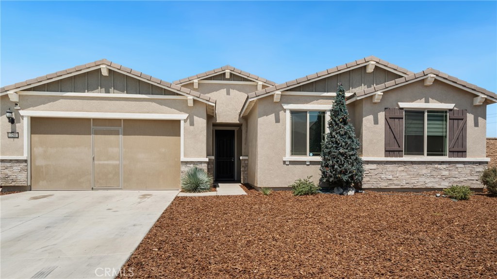 JUST LISTED!! Stratford Place Pulte home!! Only 3 years old!! Spacious Single-Story Home with Dual Primary Suites on Premium Cul-de-Sac Lot! Welcome to this exceptional 5-bedroom, with an office and 3 full bathrooms! This is a single-level home offering over 3,300 square feet of thoughtfully designed living space! Nestled at the end of a quiet cul-de-sac on a nearly 12,000 sq ft premium lot, PLENTY OF ROOM FOR AN ADU! This property provides a rare combination of space, privacy, and versatility. Step inside to discover an open-concept floor plan with vinyl plank flooring throughout the main living areas with surround sound in living room, CAT 6 built in wiring,ethernet ports in every room, central vacuum system throughout entire house, and a soft water filtration system. Carpet in the bedrooms. The chef’s kitchen features ample cabinetry, Granite countertops, Double oven, stainless Kitchenaid appliances, and built in Pasta Faucet above the range!! No more moving pots from sink to stove, and a large center island—perfect for entertaining. This home also includes a secondary primary suite, ideal for multi-generational living or extended guests. The three-car garage is equipped with a mini-split system, offering flexibility to create a home gym, workshop, or office. Garage also has a built in screen room for hanging out and the capability for surround sound! Outside, enjoy a fully usable, flat backyard with low-maintenance turf, vinyl fencing, and endless potential to create your dream outdoor oasis or pool. Other highlights include a separate laundry room, leased solar for energy savings, and no HOA. This one won't last!!