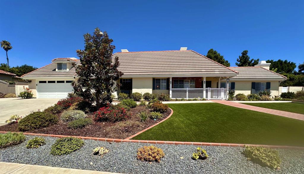 Rare single-level custom home on nearly half an acre in the highly desirable Shadowridge community! This beautifully designed 3,510 sq ft home sits on a 0.46-acre lot and offers a private backyard oasis that feels like a lush tropical retreat. Surrounded by mature fruit-bearing trees, a thriving vegetable garden, and a sparkling saltwater pool and spa, the outdoor space is perfect for relaxation and entertaining. Inside, you'll find 4 spacious bedrooms and 2.5 bathrooms, all conveniently located on the main floor, plus a BONUS room that offers endless possibilities for an office, gym or additional suite. The open concept floor plan is enhanced by stunning wood beam vaulted ceilings, rich wood flooring, and a cozy fireplace, blending warmth with luxury throughout the living spaces. Don't miss the opportunity to own this one-of-a-kind gem in one of Shadowridge's most sought-after neighborhoods!