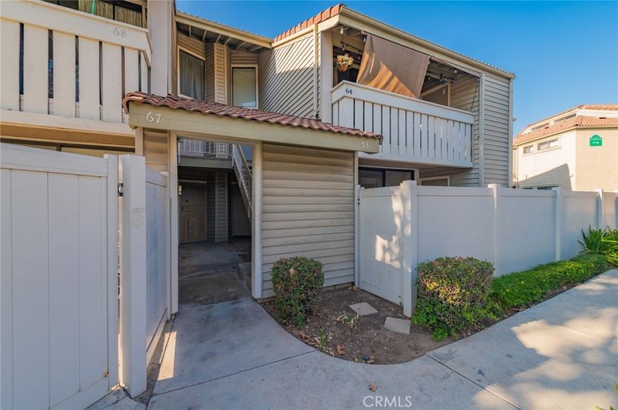 The lovely Ground-floor condominium located in the quiet and desirable Phillips Meadows Community in Phillips Ranch, the city of Pomona. New laminate flooring through out all property. There are 2 bedrooms and 2 bathrooms, 1 bedroom is a master suite with a private patio. Laundry room is located outside on large patio for convenience. Dining room off of kitchen. Spacious living room with a sliding door to access the patio. Large hallway bathroom. Plenty of cabinet space and closet space. There is 1 car garage and 1 extra parking spot. Community pool and spa. The HOA dues including water, hot water and trash. The property has the best location closing to shopping center, restaurants, banks and schools, it is easy to access to freeway 71,60 & 57.