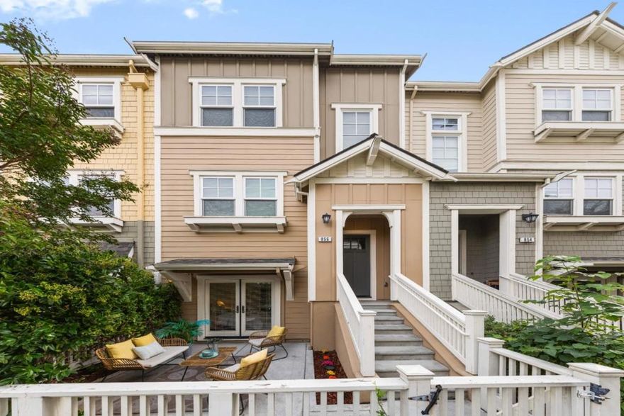 A beautiful townhouse built in 2016 in an prime location. Just across or walking distance to Google, Microsoft, Meta, Intuit,& other major tech companies. Close to Castro Street dining & shops, Shoreline Park, Caltrain access, & top-rated schools: Crittenden Middle, Los Altos High, & Stanford University.  The gated entry opens to a covered porch. A short staircase leading into an open & airy floor plan filled with natural light. The home features modern finishes, tile flooring, & recessed lighting. The kitchen features granite countertops & backsplash, a large center island, ample cabinetry, & stainless steel Bosch appliances: including a gas range, oven, built-in microwave, dishwasher, & Whirlpool refrigerator. Balcony access from the kitchen & dining area. Features 4 BD & 3.5 BA, including a first-floor bedroom & full bath, ideal for guests or an office. The upper-level primary suite offers a walk-in closet & en-suite bathroom, while additional bedrooms share a modern hallway bath. A half bath serves the main living area for convenience. Additional highlights include a 2-car attached garage, a washer & dryer in-unit, and rooftop solar panels for energy efficiency.  Modern living meets unbeatable location, your perfect Mountain View home awaits!